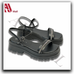 Sandales platesform Ramarim – Noires avec bride brillante(Noir avec détails brillants)