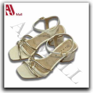 Sandales à talon bas Ramarim – Crème et doré à brides entrelacées(Beige crème avec brides dorées)