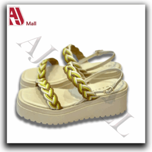 Sandales compensées Ramarim – Beige à brides tressées multicolores(Beige avec tressage jaune, blanc et marron)