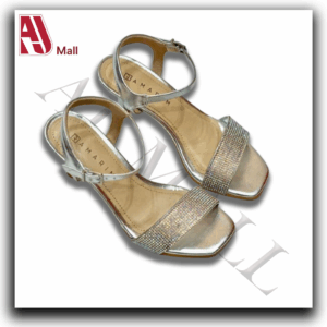 Sandales à talon Ramarim – Argentées avec bride strassée(Argent brillant)