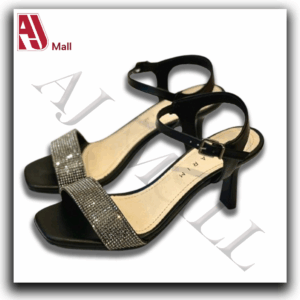 Sandales à talon Ramarim – Noires avec bride avant strassée(Noir avec strass argentés)