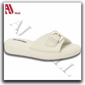 Mule confort Comfortflex – Crème avec boucle dorée décorative(Beige crème)