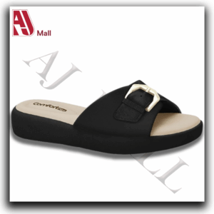 Mule confort Comfortflex – Noire avec boucle dorée élégante(Noir)