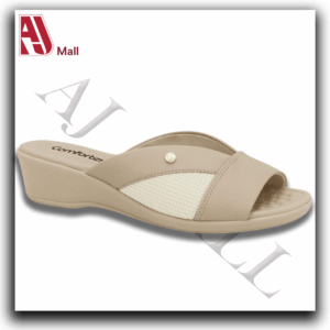 Mule confort Comfortflex – Beige à insert en maille et petit talon(Beige sable et crème)