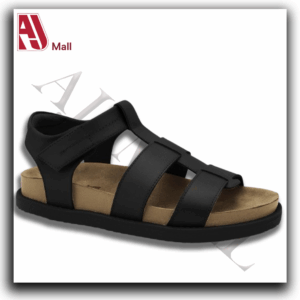 Sandale noire homme à brides larges et semelle ergonomique – Comfortflex(Noir avec semelle intérieure beige)