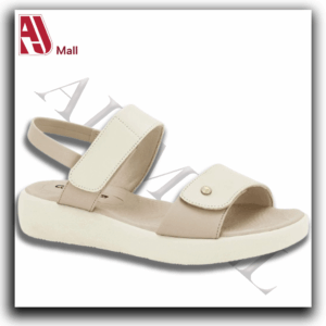 Sandale confort femme à semelle compensée et brides velcro – Comfort Flex(Beige clair avec semelle blanche)