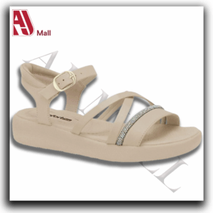 Sandale Plate Beige avec Bride Strassée – Comfortflex(Beige crème)