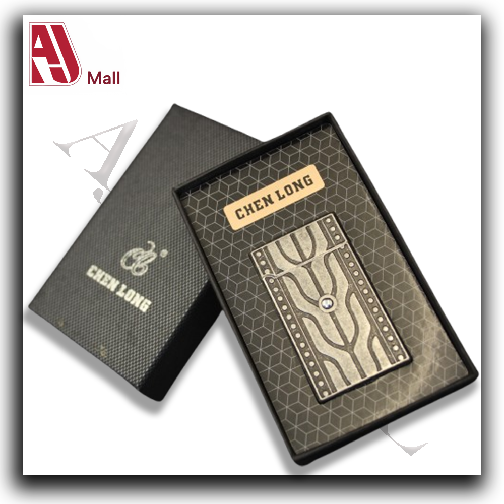 Briquet Métallique Rechargeable – Chen Long Motif Bois Argenté