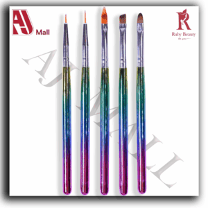 Set de Pinceaux Nail Art Professionnels Ruby Beauty – 5 Pièces Arc-en-Ciel